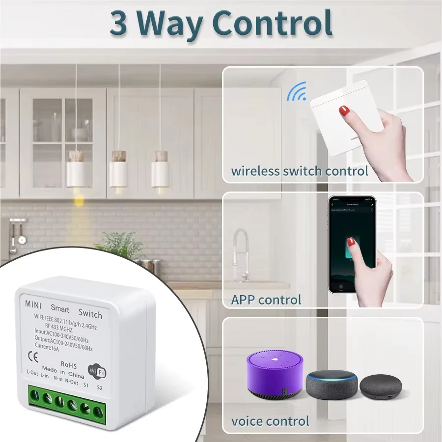 Tuya Smart WiFi Switch For Lighting RF 433MHz Wireless Switch Smart Life APP Voice Control Work With Alexa Google Home Alice - Imagen 2