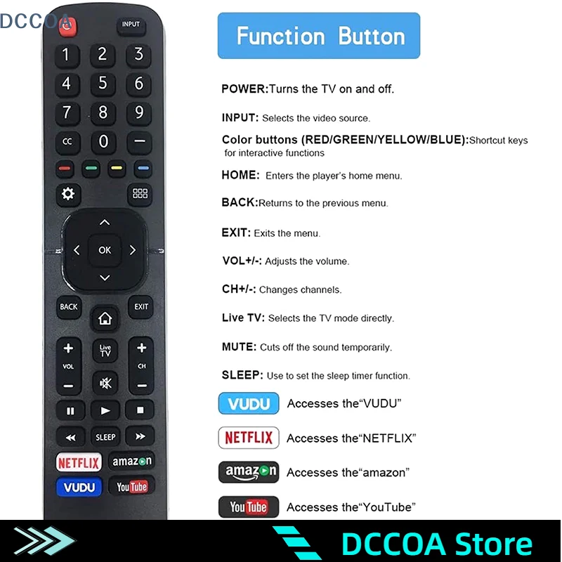 1 Piece For Hisense TV Replacement Universal Infrared Remote Control Compatible With All High-definition Android Smart TVs - Imagen 2