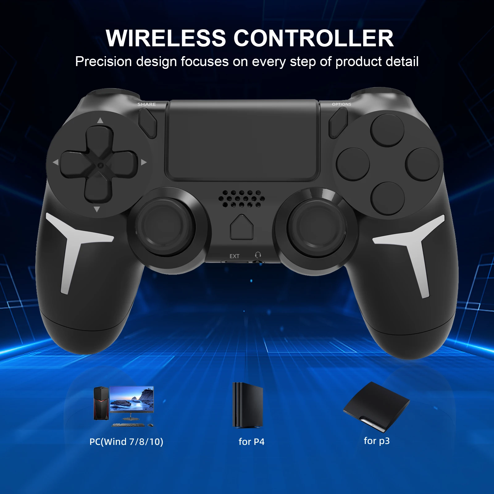 GAMINJA 6-axis Gyroscope Dual Vibration With touch pad Wireless Gamepad Bluetooth Controller For PS4 PS3 Console Computer PC - Imagen 2