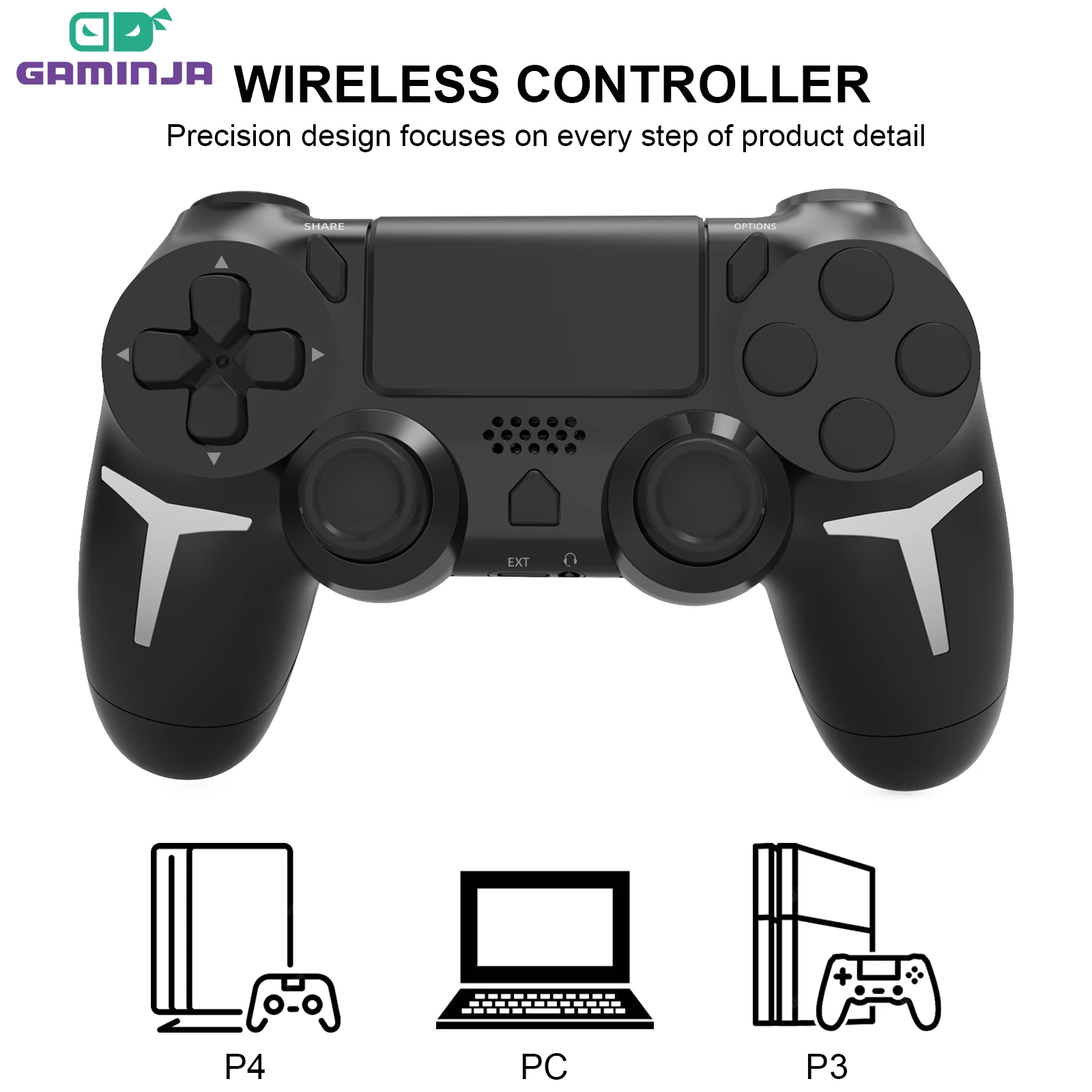 GAMINJA 6-axis Gyroscope Dual Vibration With touch pad Wireless Gamepad Bluetooth Controller For PS4 PS3 Console Computer PC
