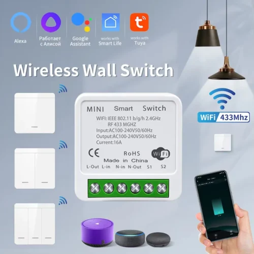 Tuya Smart WiFi Switch For Lighting RF 433MHz Wireless Switch Smart Life APP Voice Control Work With Alexa Google Home Alice